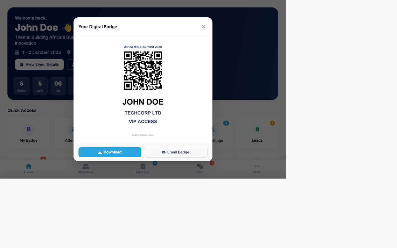 AMS 2026 portal digital badge with QR code